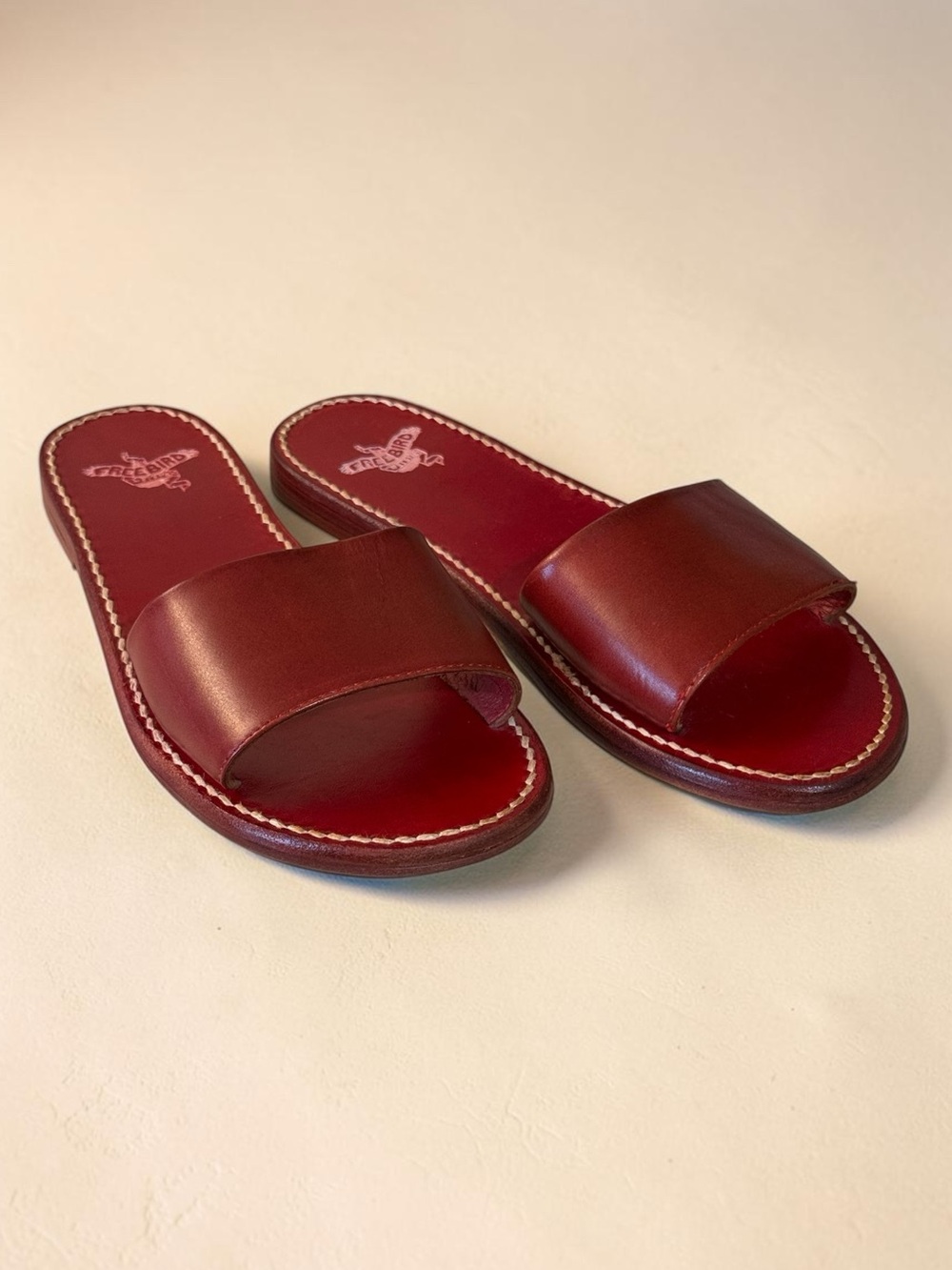 Freebird by Steven Red Oxblood Leather Slide Sandals